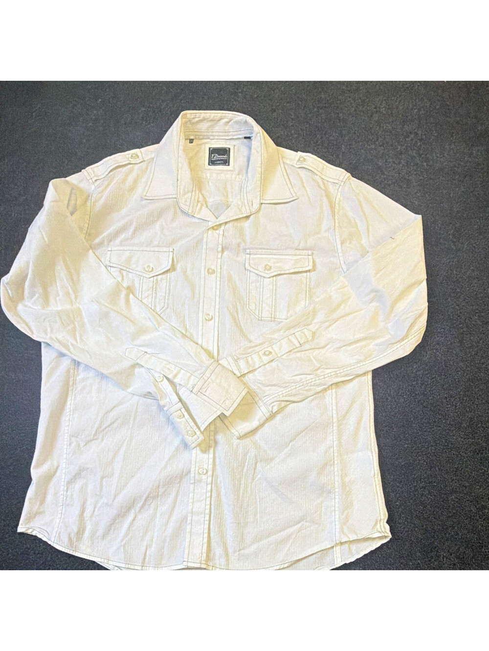 7 Diamonds Men's XL White Cotton Woven Long Sleeve Button-Up Shirt Pockets